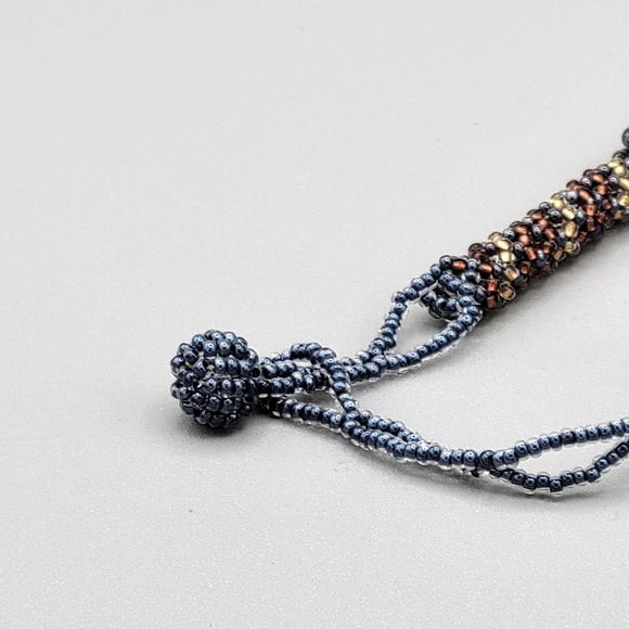 Handcrafted Multi Strand Seed Bead Boho Necklace Brown Gold 16 in Button Close - Picture 8 of 9